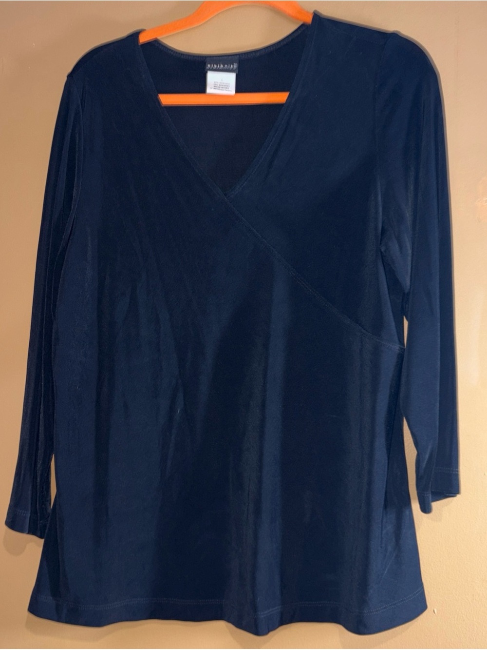 HC836 Citiknit Top Women's Large Black Slinky Knit Tunic 3/4 Sleeve